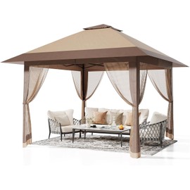 Pop Up Gazebo with Mosquito Netting - 13x13ft Canopy with Mosquito Net,Portable Instant & UV-Resistant Waterproof Gazebo Canopy for Backyard, Garden, Camping (Adjustable Height)