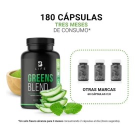 Greens Blend 180 Cáps Espirulina Moringa Weathgrass B Life                                                                                            