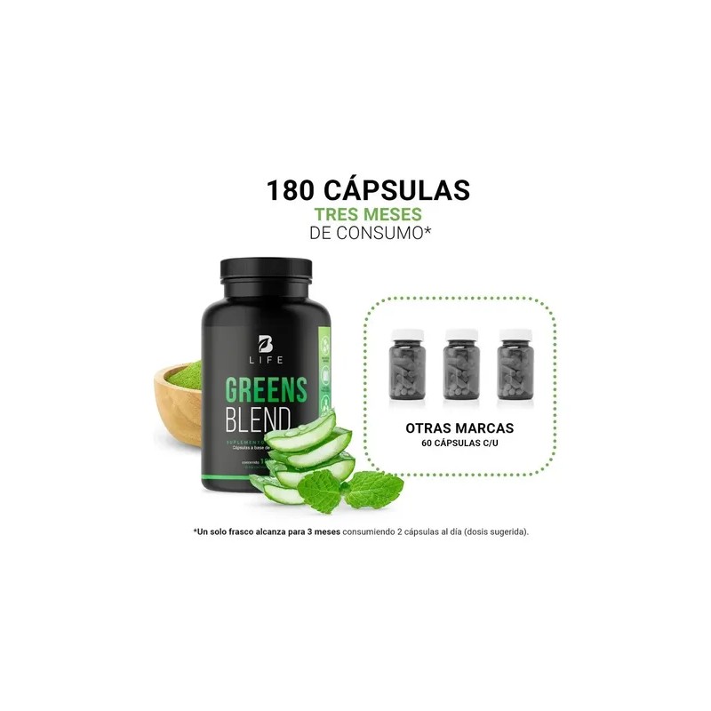 Greens Blend 180 Cáps Espirulina Moringa Weathgrass B Life