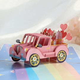 Sharonlily Love Car Pop Up Card, 3D Truck of Love Greeting Card for Anniversary, Mothers Day, Valentines Day, Thinking of You, Thank You, Wedding, Sympathy, All Occasion.