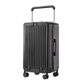US Warehouse Hard Shell Trolley Suitcases Lightweight Front Opening 20 Inches PC Travel Suitcase Luggage with Cup Holderluggage size: 20", color: Black