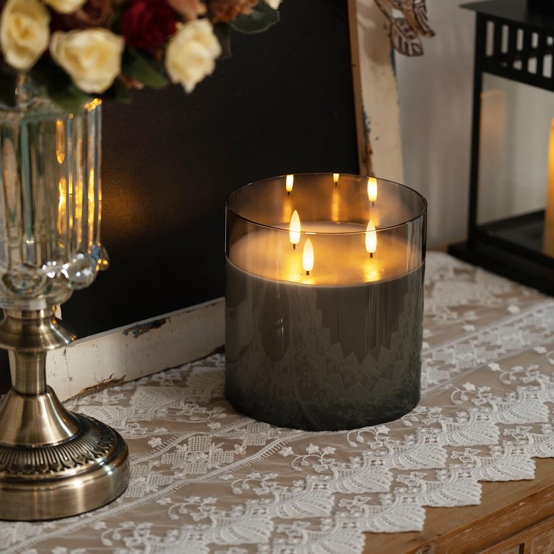 Homemory 6X6'' Extra Large Flameless Candle with 3 Wicks, Glass