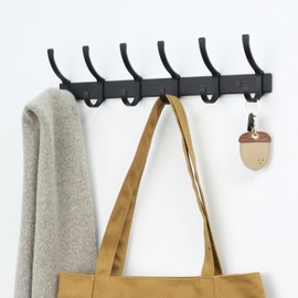 HOMENOVA Coat Rack Wall Mounted - 6 Double Hooks, Heavy Duty, Aeropace Grade Aluminum Alloy, Metal Coat Hook Hanger Entryway Bathroom (Matte Black, 6 Hooks - 2 Pack)