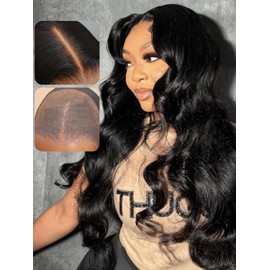 UNICE Black Body Wave Human Hair Wig 7x5 Lace Front Bye Bye Knots Glueless Wigs Human Hair Pre Plucked Pre Cut Bleached Knots 150% Density 22 inch