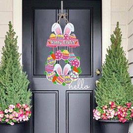 Easter Door Decorations,SWEKKE Egg Easter Wreath for Front Door, Paper Jam Easter Bunny Decor Door Sign 18.5x11.2 Inch, Cute Easter Welcome Door Sign Easter Decorations,Easter Welcome Door Sign