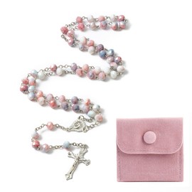 YQZIYOU Rosary Beads Catholic for Women - Gradient Colored Crystal Rosary Beads, Solid Colored Simple Style Button Bag, Gifts for Women