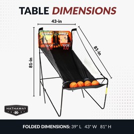 Hathaway Sure Shot 81-in Dual Basketball Arcade Game for Game Room - with LED Scoring, Foldable Indoor Basketball Game Design, Steel Frame, 8 Game Modes, Pump & Dual Hoops - Orange/Black Finish