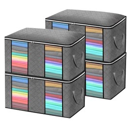 90L Storage Bag, Underbed Storage Box with Lid, Foldable Clothes Storage for Bedding, Clothes, Duvets (4 Pieces)