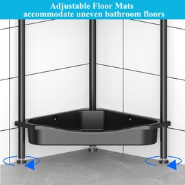 HuggieGems 4 Tier Floor Standing Corner Shower Caddy Organizer Shelf with Hooks, Bathroom Shelves Stand Rack, Jet Black