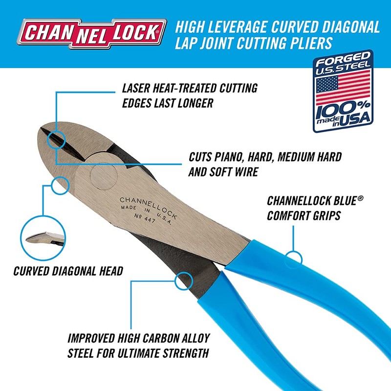 Channellock CNL-447 7.75 Curved Diagonal Cutting Pliers - Wrap Joint