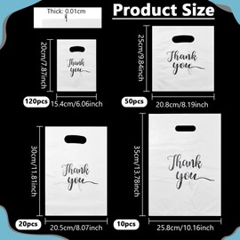 NBEADS 200 Pcs 4 Sizes Thank You Bags, White Thank You Merchandise Bags Plastic Shopping Boutique Bags with Handles Retail Bags Bulk Die Cut for Small Business Clothes, Boutique, Party, Stores Retail