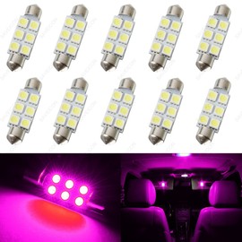SAWE - 39MM 6-SMD 5050 Festoon Dome Map Interior LED Light Bulbs Lamp For C5W DE3425 6411 6423 (10 pieces) (Pink/Purple)