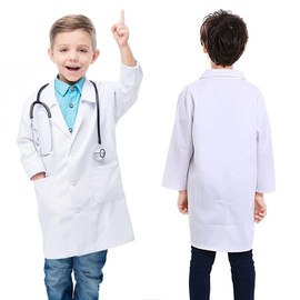 KUMARS White Lab Coat Kids, Lab Coats for Children, Boys Girls Cotton Science Lab Coats Medical Coat, Child Laboratory Coat Doctors Coat Fancy Dress for Role Play Dress Up Costumes School Student, M