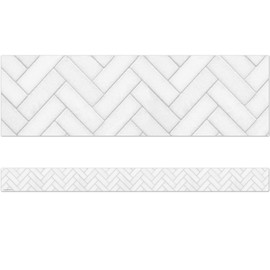 Teacher Created Resources Modern Farmhouse White Herringbone Straight Border Trim (TCR8514)