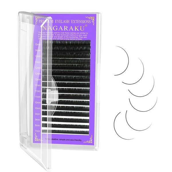 NAGARAKU Volume Eyelash Extensions 0.05mm D curl 13mm Russian Fan Matte Black Individual Lashes Clusters Soft Single Length 16 rows