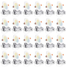 Amico 24 Pack 4 Inch 5CCT Ultra-Thin LED Recessed Ceiling Light with Junction Box, 2700K/3000K/3500K/4000K/5000K Selectable, 10W Eqv 60W, Dimmable Can Light, 800LM High Brightness Downlight - ETL&FCC