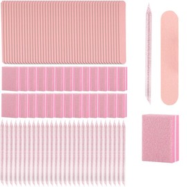 Kit De 100 Herramientas Para Presionar Uñas, Que Incluye 100 Minipulidores De Uñas, 100 Limas De Uñas, 100 Palitos De Uñas, 100 Bolsas Opp, Kit De Manicura Dese 100 Piezas-Rosa
