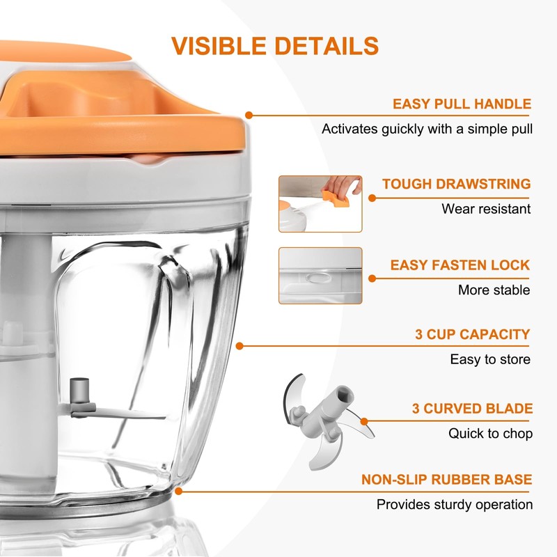 Manual Food Processor Vegetable Chopper, Portable Hand Pull String Garlic