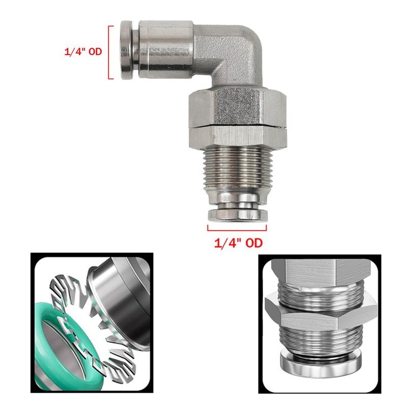 Jienk 2Pcs 304 Stainless Steel Bulkhead Elbow 1/4" x 1/4"