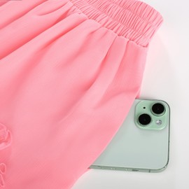 Pleated Skirts for Women Summer Pink Mini Skirt Casual Boho Ruffle Short Skirt with Pockets Pink M