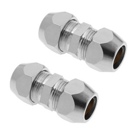 VGOL 2PCS 10mm Double Ferrule Pipe Fitting Straight Compression Fitting Adapter Nickel Plated Copper Air Conditioning Pipe Coupling Adapter for Plumbing