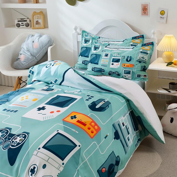BESTDESIL Blue Gamer Kids Duvet Cover Set Full Size, 3