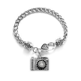 Inspired Silver - Vintage Camera - Silver Braided Bracelet for Women - Unique Charm Bracelet Jewelry Gift - Women's Charm Bracelet with Lobster Claw Clasp