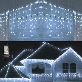 Lyhope Icicle Christmas Lights, 432 LED 35.4ft 8 Modes Low Voltage Icicle String Lights with 72 Drops, Window Curtain Fairy Lights for Xmas, Eaves, Wedding, Garden, Outdoor, Indoor Decor (White)