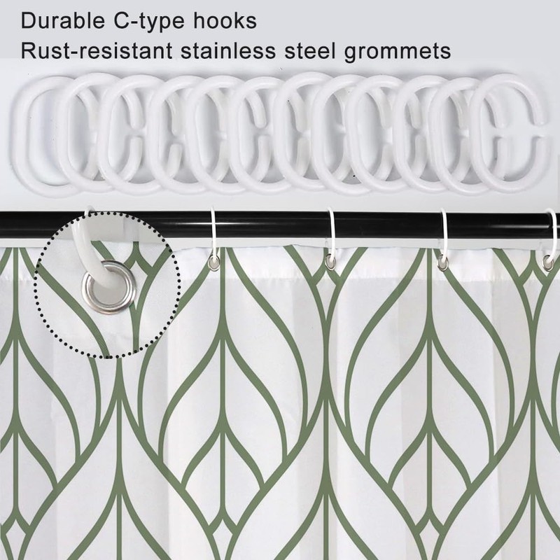 Ruelvth Green and White Shower Curtain, Modern Aesthetic Sage Green
