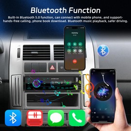NHOPEEW 1 Din Bluetooth Autoradio - Autoradio mit Freisprechfunktion, FM, EQ, Dual USB, ISO Schnittstelle, SD Karten Anschluss, AUX Anschluss, Schnellladung