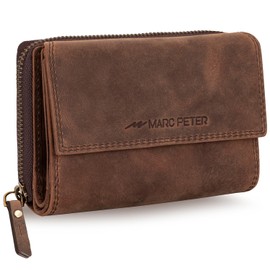 Marc Peter® Rosie Women's Leather RFID Wallet Large Vintage Purse for Women Leather Wallet with Zip in Gift Box Genuine Leather, Vintage Brown, Classic
