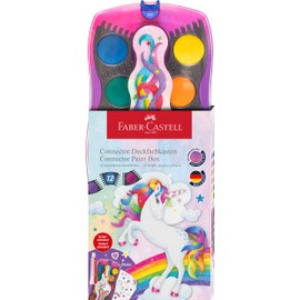 FABER-CASTELL 125035 Unicorn Connector Watercolour Box with 12 Colours Including Opaque White Tube and Sticker