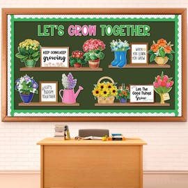 Summer Flower Bulletin Board Set Back to School Colorful Floral Classroom Decorations Let’s Grow Together Paper Cutouts Positive Inspirational Potted Plant Bulletin Board for Nursery Chalkboard Decor