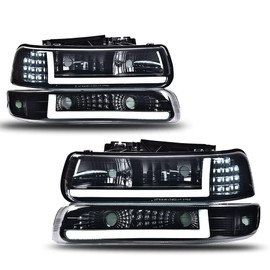PIT66 LED Headlights, Compatible with 99-02 Chevy Silverado 1500 2500/01-02 Silverado 1500HD 2500HD 3500/00-06 Tahoe Suburban 1500 2500 (LED Modified Style, 2Pcs Smoky)