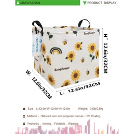 LANGYASHAN Square Storage Baskets Waterproof Canvas Children Laundry Nursery Hamper for Shelves Gift Baskets Toy Organizer Room Decor (Square Sunflower)