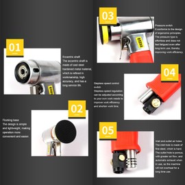 Hominas Air Orbital Sander, Compressed Pneumatic Polisher Grinder with 2'' Polishing Pads Sander Grinder for Detailing Polishing, Wood Sanding, Round