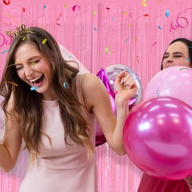 2 Pack Foil Curtain Pink Backdrop Streamers Metallic Tinsel Fringe Curtains Photo Booth Props for Birthday Wedding Engagement Bachelorette Christmas Holiday Celebration Party Decorations