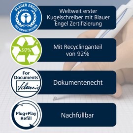 Schneider Reco Ballpoint Pen (Made from Recycled Plastic, Awarded with "The Blue Angel", Ink Colour: Blue) Pack of 20