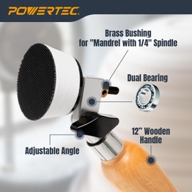 POWERTEC Bowl Sander Tool Kit with Double Bearing Holder and 1" & 2" Hook & Loop Sanding Discs | 1/4" Mandrels, Adjustable Head, 80 Sanding Pads of Each Size - 80/120/150/220 Grits (72233)