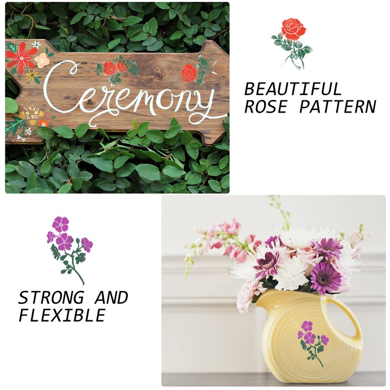 12 PCS Rose Flower Stencils - 7.8 X 7.8 Inch