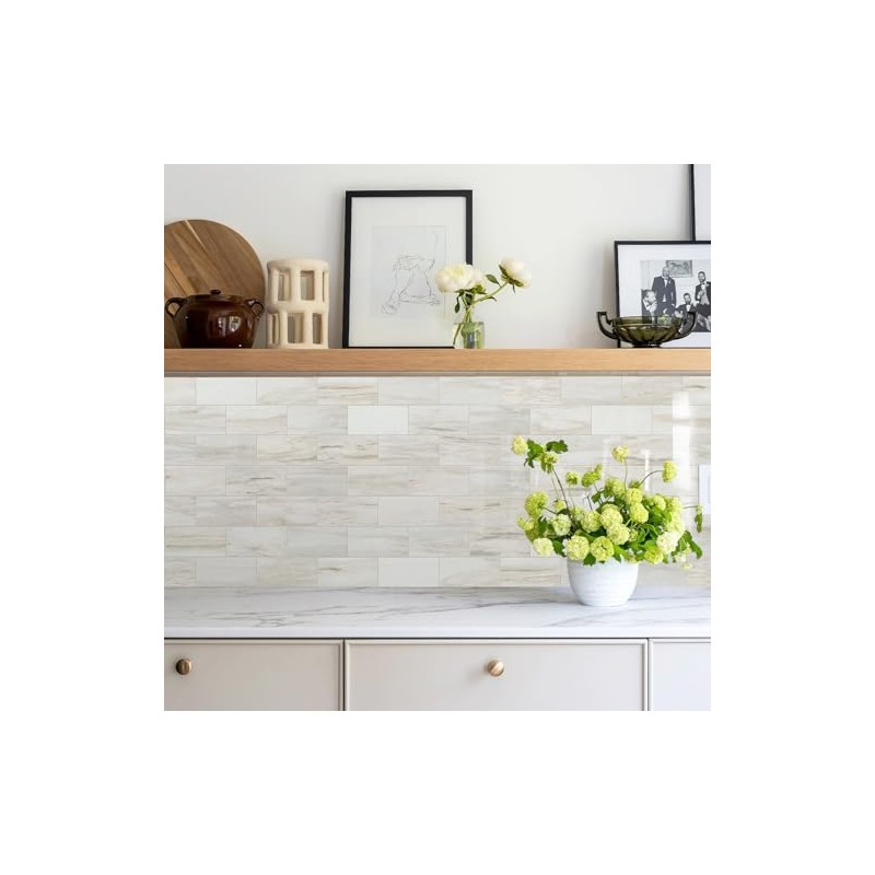 Vamos Tile 4-Piece Glossy Wooden Marble Grain Peel and Stick