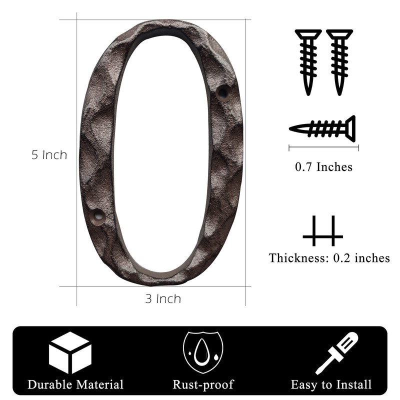 Cast Iron House Numbers-5 Inch Rustic Address Number- Solid &