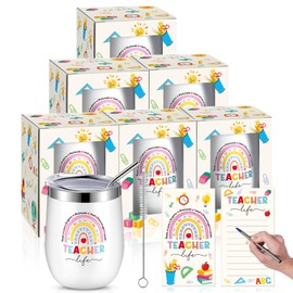 Skylety 6 Packs Teacher Appreciation Gifts 12 oz Stainless Steel Tumblers for Women with Cards Teacher Thank You Gifts from Students(White, Teacher Rainbow)