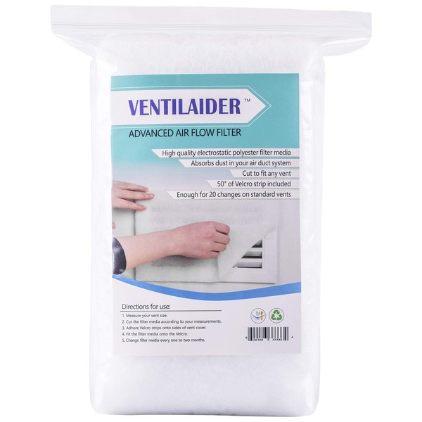 Ventilaider Complete Air Vent Register Filter Set Cut to Fit Any Size 16" x 60" & 50" Installation Tape, Electrostatic Fabric. Purifies Air, Helps Reduce Dust from Ducts, AC Furnace System