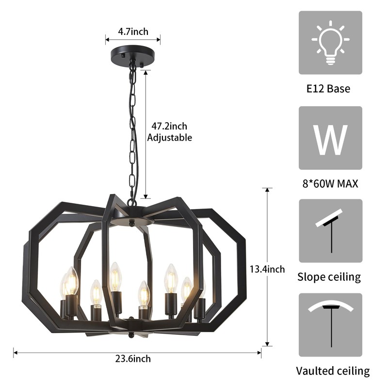 Lanhall 8 Black Light Farmhouse Chandelier Dining Room Light Fixture