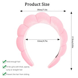 Senshuomy Puffy Makeup Headband,Spa Headbands for Women Sponge Terry Towel Cloth Fabric Cute Skincare Headband for Washing Face, Makeup Removal, Shower, Skincare(Pink)
