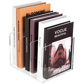 SEANADO Clear Acrylic Magazine File Holder with 3 Vertical Compartments Desk Organizer Book Rack for Home Office Desk Sorter Paper Folder Stand Bookshelf Accessories Storage