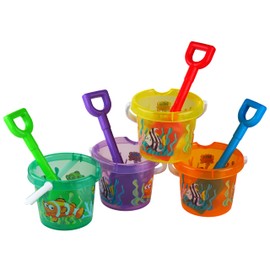 Transparent Toddlers Beach Buckets And Spades - Fish Sealife Design - Set of 4