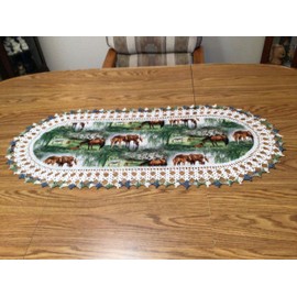 Horse Lovers Lace Oval Table Runner Handmade Crocheted Lace Edge