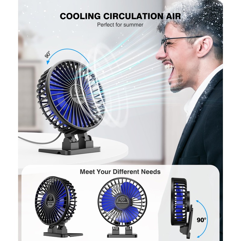 JZCreater USB Desk Fan, Mini Portable Fans, 3 Speeds Desktop